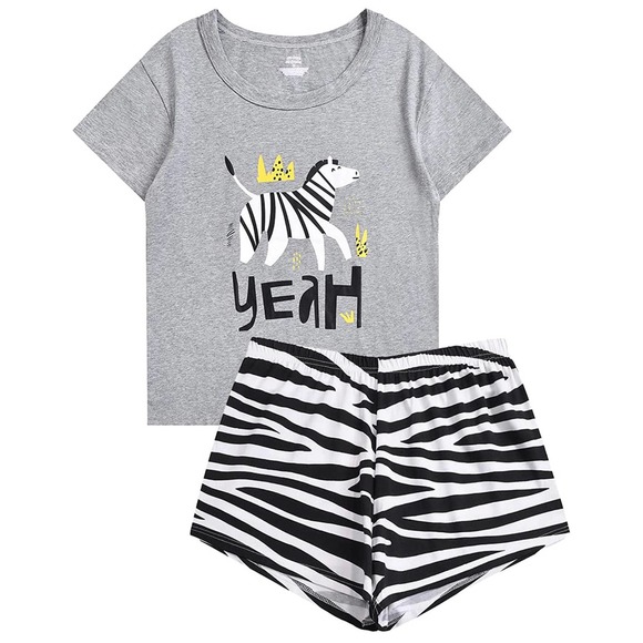 ABeCue Womens Pajamas Cartoon Zebra Tee and Shorts Set (Size M) - Picture 2 of 8